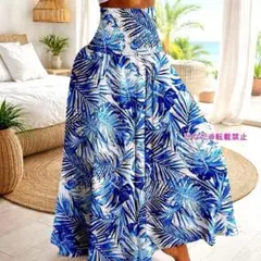 ハワイアン スカート フラスカート ブルー モンステラ プルメリア