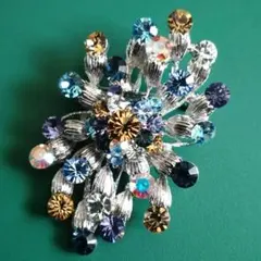 ブローチ兼ペンダントヘッド　シルバーカラー　マルチカラー　ヴィンテージ風