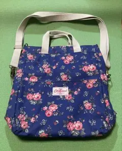 美品・CathKidston 2wayトートバッグ　花柄　ブルー　ポーチ付き