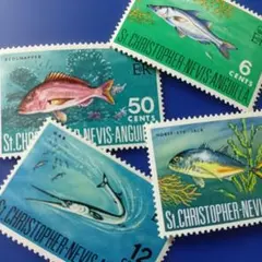 10001 外国切手 セントクリストファー・ネイビス・アンギラ 魚類 4種