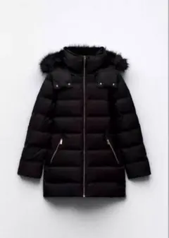 ZARA フェイクファーフーデッドダウンジャケット XS ブラック - メルカリ