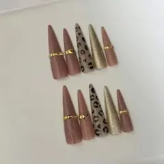 ネイルチップ スーパーロング ヒョウ柄 ゴールド　ベージュ　ギャル　レオパード