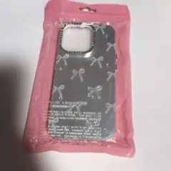 リボン模様シルバーiPhone15Proケース