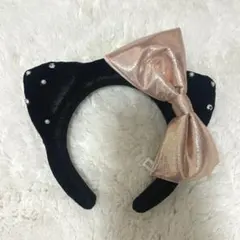 キティ カチューシャ 黒 ピンク ベロア リボン ユニバ usj パール