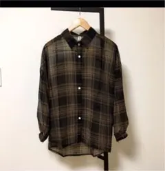 ブラウス シャツ オーバーサイズ チェック柄 トップス シアー 韓国 長袖