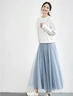 shein チュールスカート グレーブルー