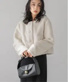 ★専用商品★アプワイザーリッシェ　【美品】FOX混ニットミドルコート Apuweiser-riche（アプワイザーリッシェ）の「パール付FOX混ニット
