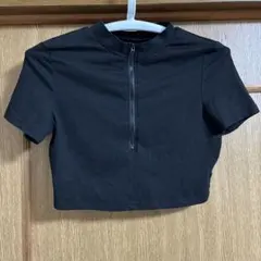 SHEIN ハーフジップ 半袖カットソー ブラック M