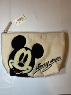 ミッキーマウス 刺繍ポーチ ベージュ