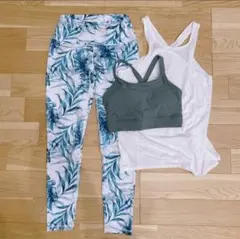 スカーラ SUKALA ヨガウェアセット M ラバ 白 ボタニカル 体型カバー