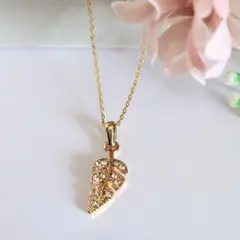 ネックレス ペンダント シンプル ジルコニア 葉 リーフ ゴールド アレルギー