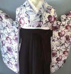 創美苑 袴4点セット 美品 卒業式 ベージュ 花柄 黒 (最終値下げ