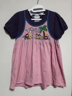 rough 刺繍入り 重ね着風 半袖 チュニック Tシャツのサムネイル