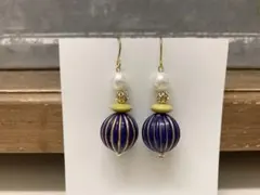 1300. ピアス アンティーク かぼちゃ ブルー イエロー パール☆
