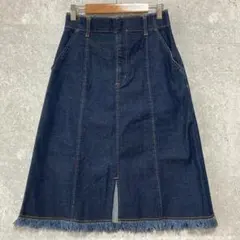 【美品】ページボーイ(M)デニムスカート＊台形＊前スリット＊伸縮性＊インディゴ