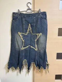 ぽっちゃり　デニムロングスカート 星型デザイン