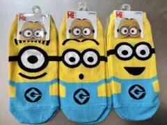 ミニオンズ 靴下 3足セット 22〜25cmクルーソックス ユニバーサルスタジオ