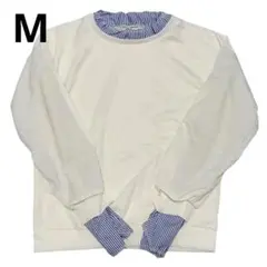 ストライプ切替 レイヤード風 デザインプルオーバー M