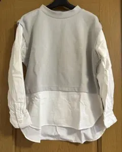 GU レイヤードデザイン長袖シャツ グレー/ホワイト