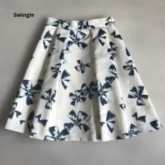 Swingle リボン柄 フレアスカート タック ひざ丈のサムネイル