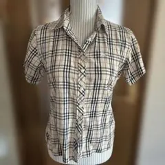 バーバリーノースリーブ チェック柄シャツ ネイビー・ベージュ サイズ 