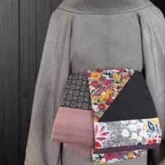 *着物反物*　西陣と大島紬　大人の兵児帯　半幅帯　長尺470cm　ハンドメイド 兵児帯 西陣織 上質な大人の兵児帯 格子柄 全通 着物にも浴衣にも