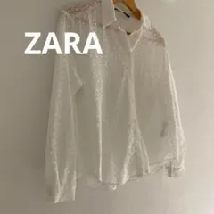 ZARAザラ 透かし編み お花レース ホワイト長袖シャツ ブラウス 羽織りにも♡