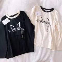 ♡猫モチーフ　長袖Ｔシャツ　黒　アイボリー　モノトーン　女の子　120♡