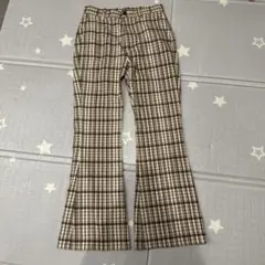 ブラウン チェック柄 フレアパンツのサムネイル