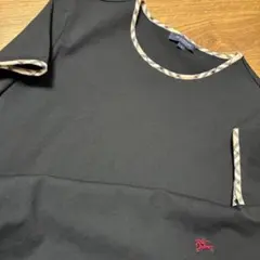 美品BURBERRYLONDONノバチェックホースロゴ刺繍カットソーブラック黒M