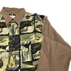 古着　vintage 総柄　切替　長袖　デザイン　シャツ