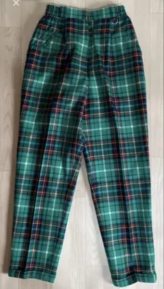 Christian Dior タータンチェック柄パンツ グリーン系 ウール