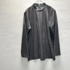 光沢綺麗✨グレー ベルベット ハイネック長袖トップスLサイズ肩パッド入り
