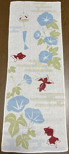 手ぬぐい　朝顔と金魚　ガーゼ生地　インテリア　タペストリー　風鈴　絵手ぬぐい