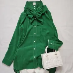 美品❤ポールスミス チムニーカラー ボウタイシャツ 長袖 緑