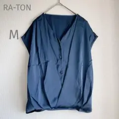 ラトン【M】ノースリーブ♡ブラウス♡ブルー フレンチスリーブ♡プルオーバー♡青系