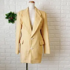 a1063 ピンキー&ダイアン ウール混 ツイードロングジャケット M 黄日本製