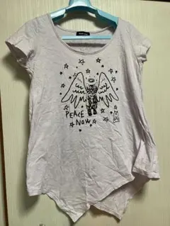 PEACE NOWアシメデザイン半袖Tシャツフレンチスリーブカットソー猫天使ねこのサムネイル