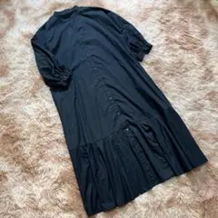 ゆったり❤️ GU ジーユー (M) シャツワンピース フレア ロング丈 ブラック