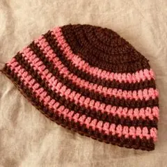 ビーニー♡ニット♡毛糸♡ハンドメイド♡茶色♡ピンク♡帽子