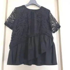 ☆SALE☆ ポリーヌブローブラック レース切り替え 半袖 トップスFのサムネイル