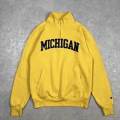 【美品】チャンピオン ミシガン大学 ハーフジップトレーナースウェット イエローM