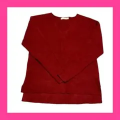 LOWRYS FARM 赤 Vネック長袖セーター　Mサイズ　後ろ長め