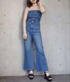 SPIRALGIRL バックレースアップデニムオールインワン インディゴブルーのサムネイル