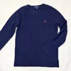 美品 ポロラルフローレン ワッフル長袖Tシャツ ネイビー レディースM〜L相当