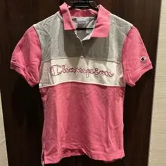 Champion ポロシャツ M ピンク/グレー