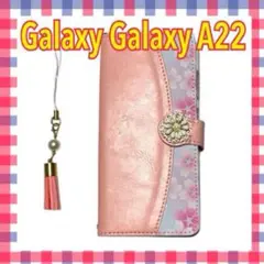 Galaxy A22 手帳型 マグネット ストラップ付き 横置きスタンド 耐衝撃