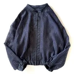 美品♪ランバンオンブルー◆メッシュブルゾン　ネイビー　ノーカラー　ジップブルゾン