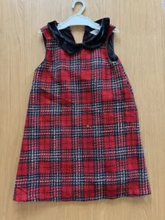 キッズ チェック柄ワンピース レッド 襟付き
