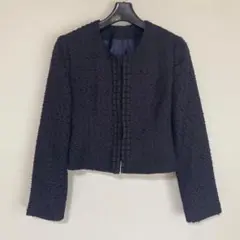 ルイルエブティック ノーカラー ジャケット 濃紺 ネイビー S DMW